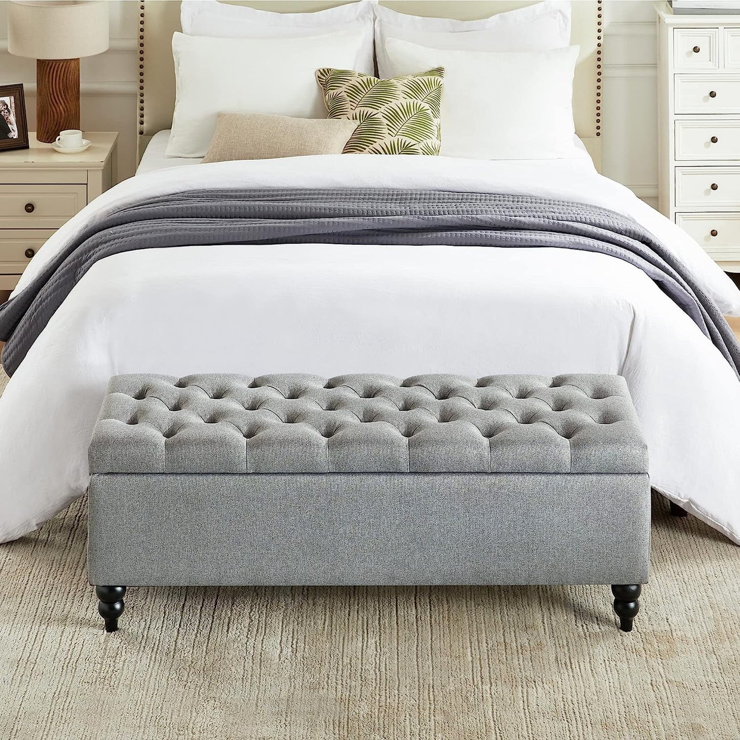 50.2 Inches Grey Upholstered Storage Ottoman Bench with Large Capacity, Perfect for Entryway, Bedroom, Living Room