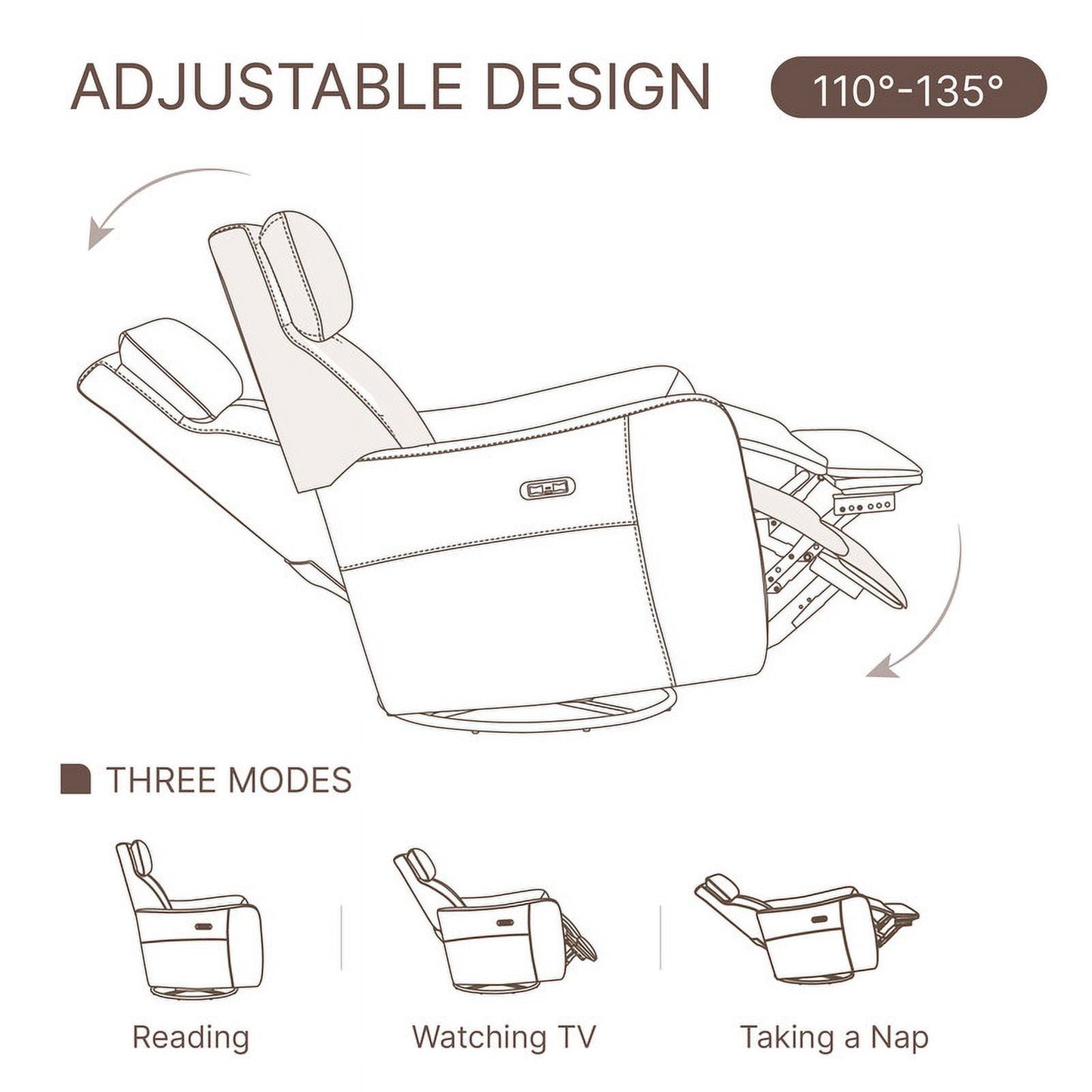 CHITA Power Swivel Glider Recliner Nursing Chair Recliner with USB Ports, Dove Gray