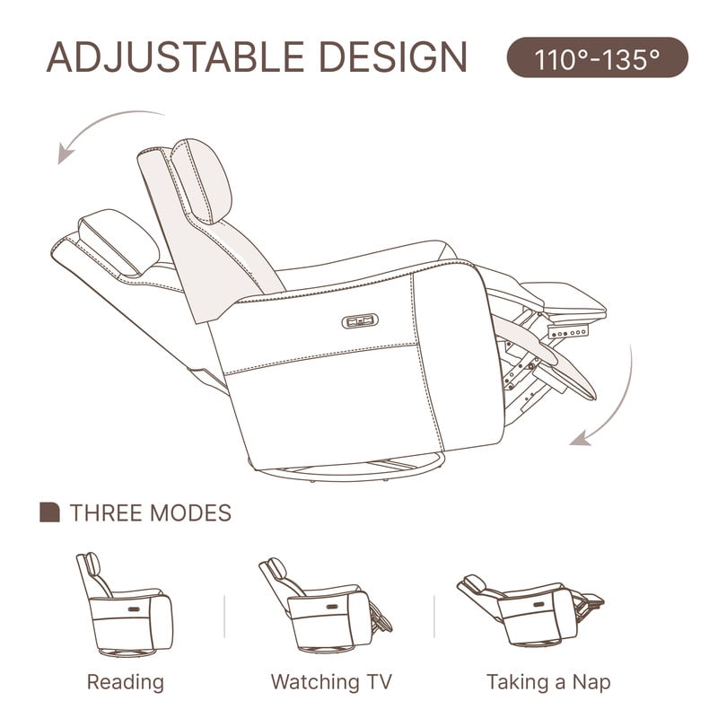 CHITA Power Swivel Glider Recliner Nursing Chair Recliner with USB Ports, Coconut Milk