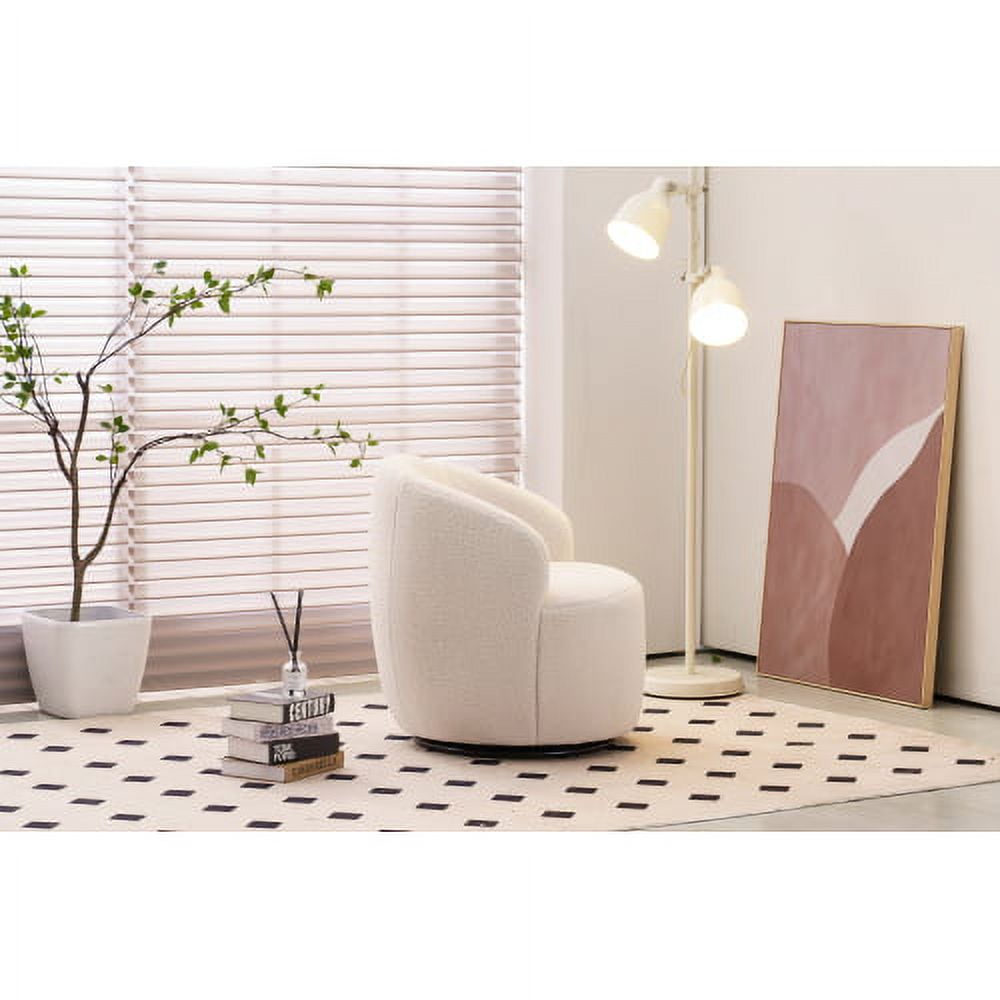Teddy Fabric Upholstered Swivel Barrel Chair, Modern Round Accent Armchair for Office, Living Room, Bedroom - Ivory