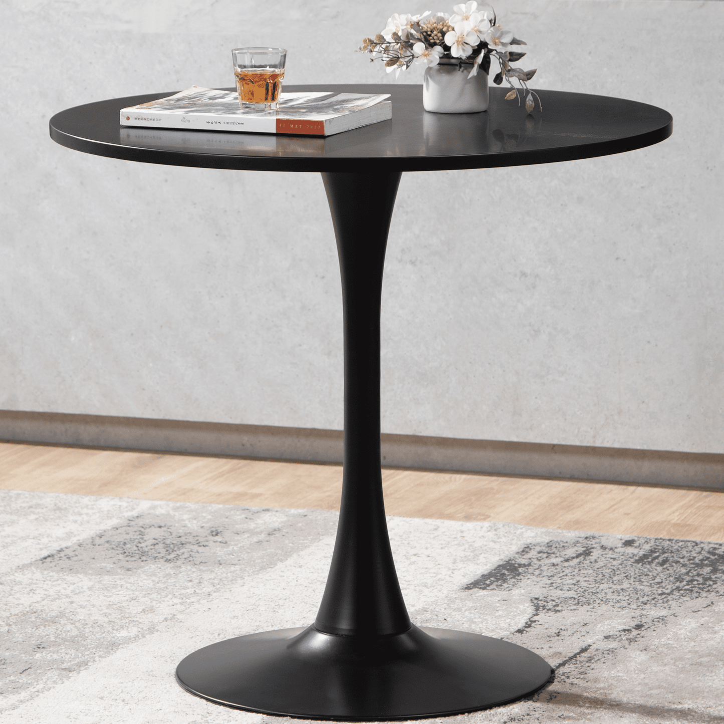 Bacyion Round Tulip Dining Table, 32in Mid-Century Kitchen Table with MDF Top and Metal Pedestal,Leisure Coffee Table,Black
