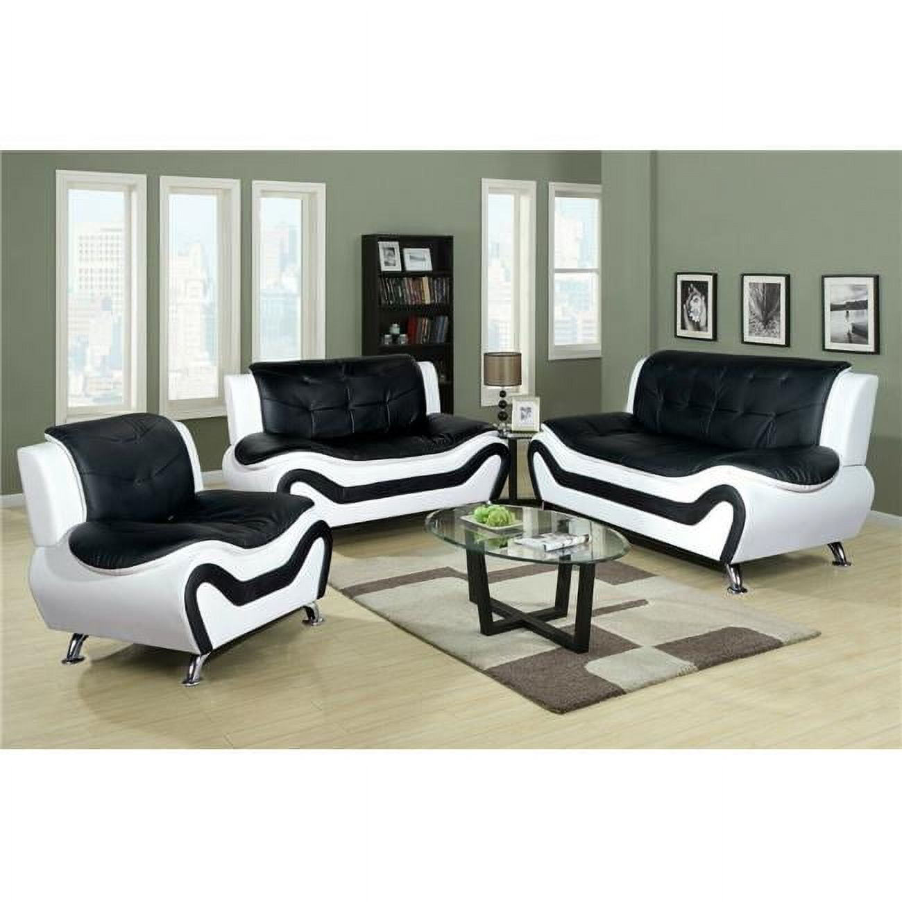 Golden Coast Furniture F4501-1 Classic Leather Sectional Sofa Set, Black & White - 3 Piece