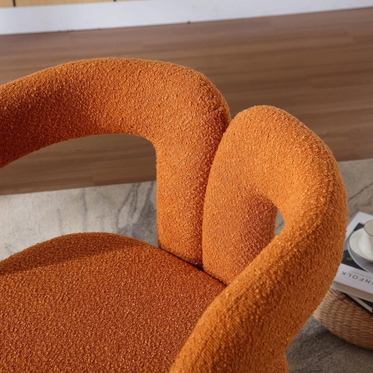 Tansole Swivel Accent Arm Chair Set of 2, Modern Boucle Upholstered 360 Degree Swivel Round Small Barrel Chair, Comfy Leisure Side Chair for Living Room, Bedroom,Orange,2