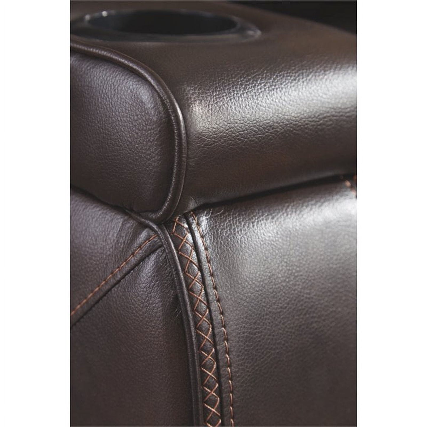 Ashley Warnerton Power Dual Reclining Loveseat with Console, Characteristic with Faux Leather in Chocolate