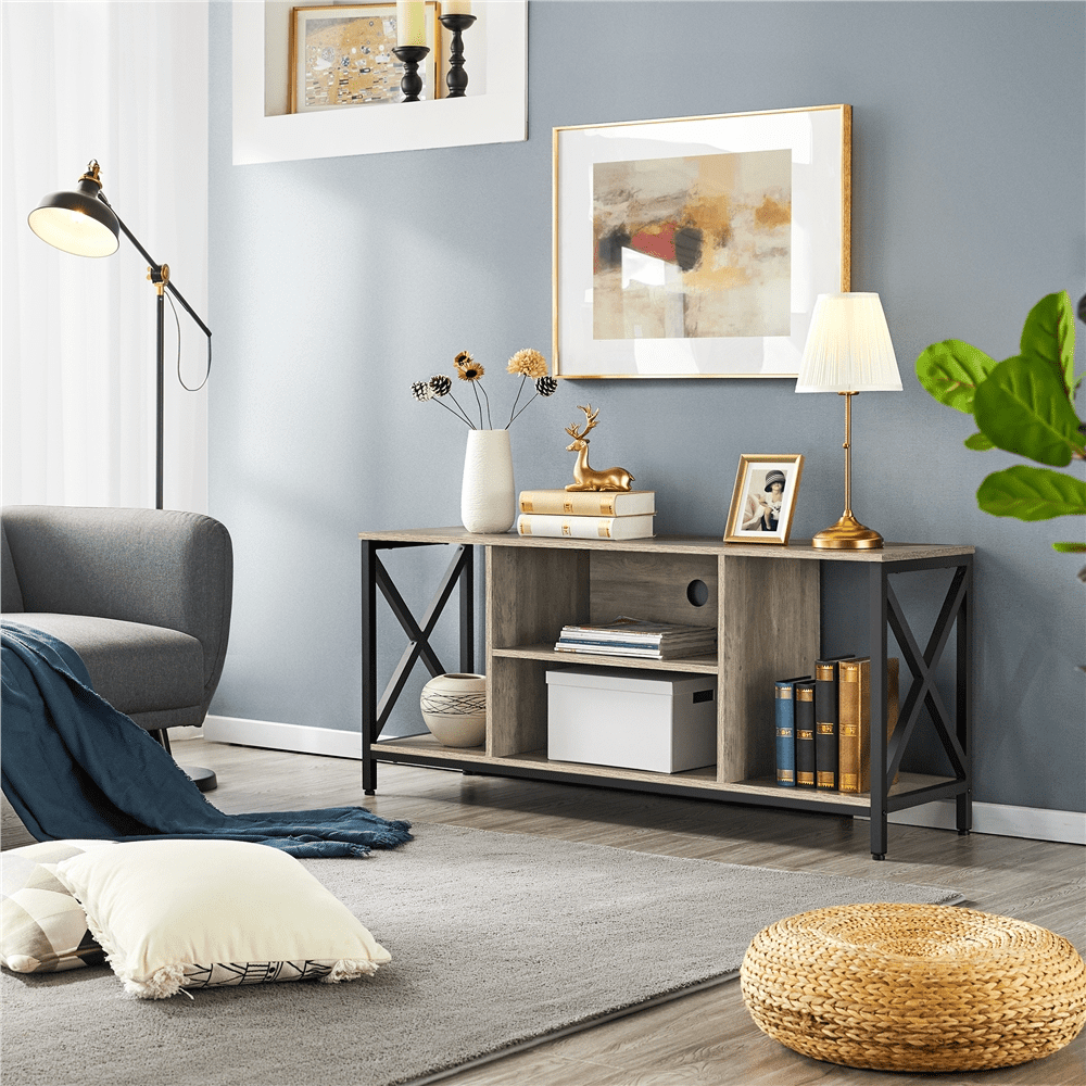 Alden Design TV Stand with Storage for TVs up to 65'', Distressed Gray