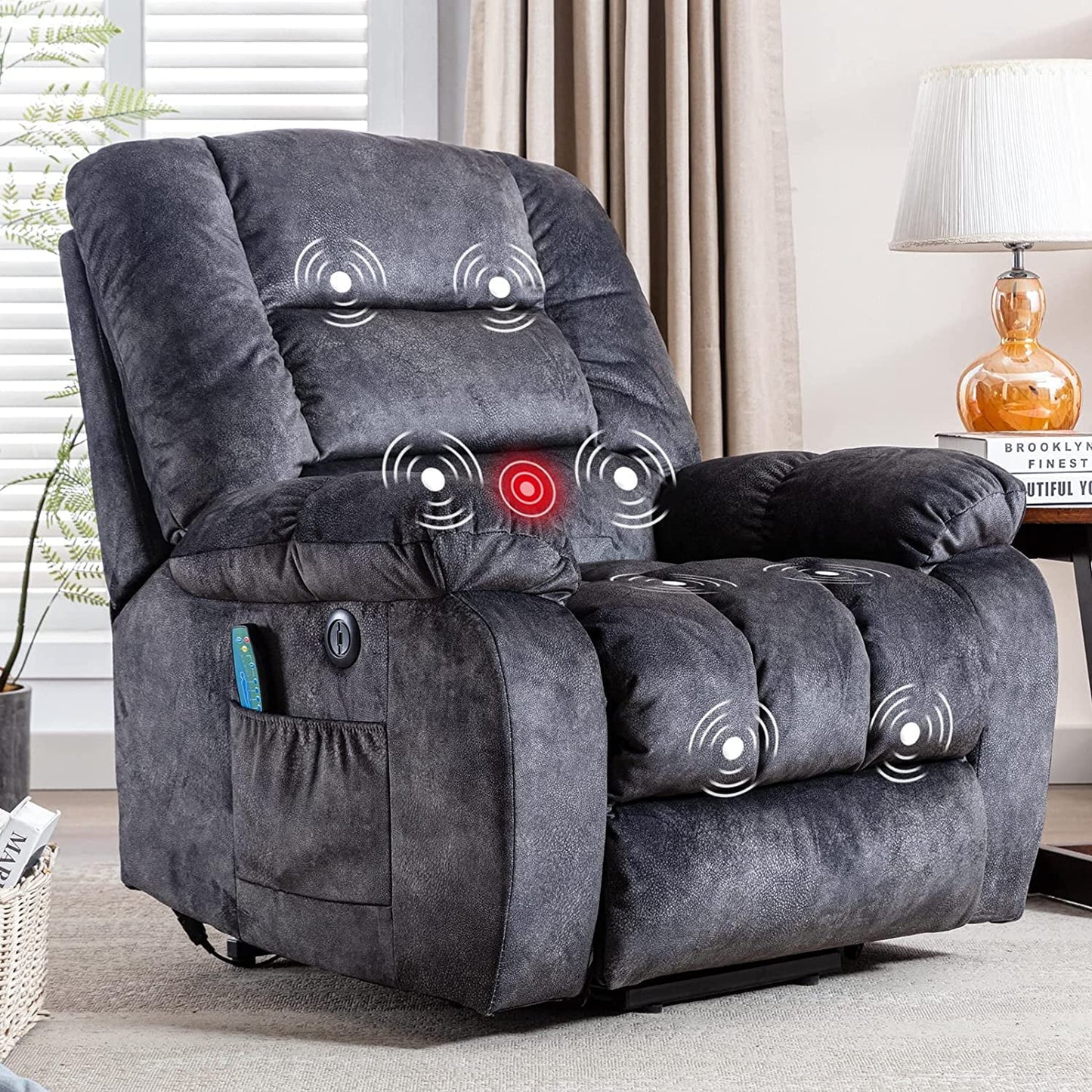 Electric Power Lift Recliner, Heavy Duty 330lbs Velvet Sofa Chair for Elderly, Ergonomic Lounge Single Sofa with 4 Positions Lift, Plush Arms and Remote Control, Storage Pockets, Grey, SS1817