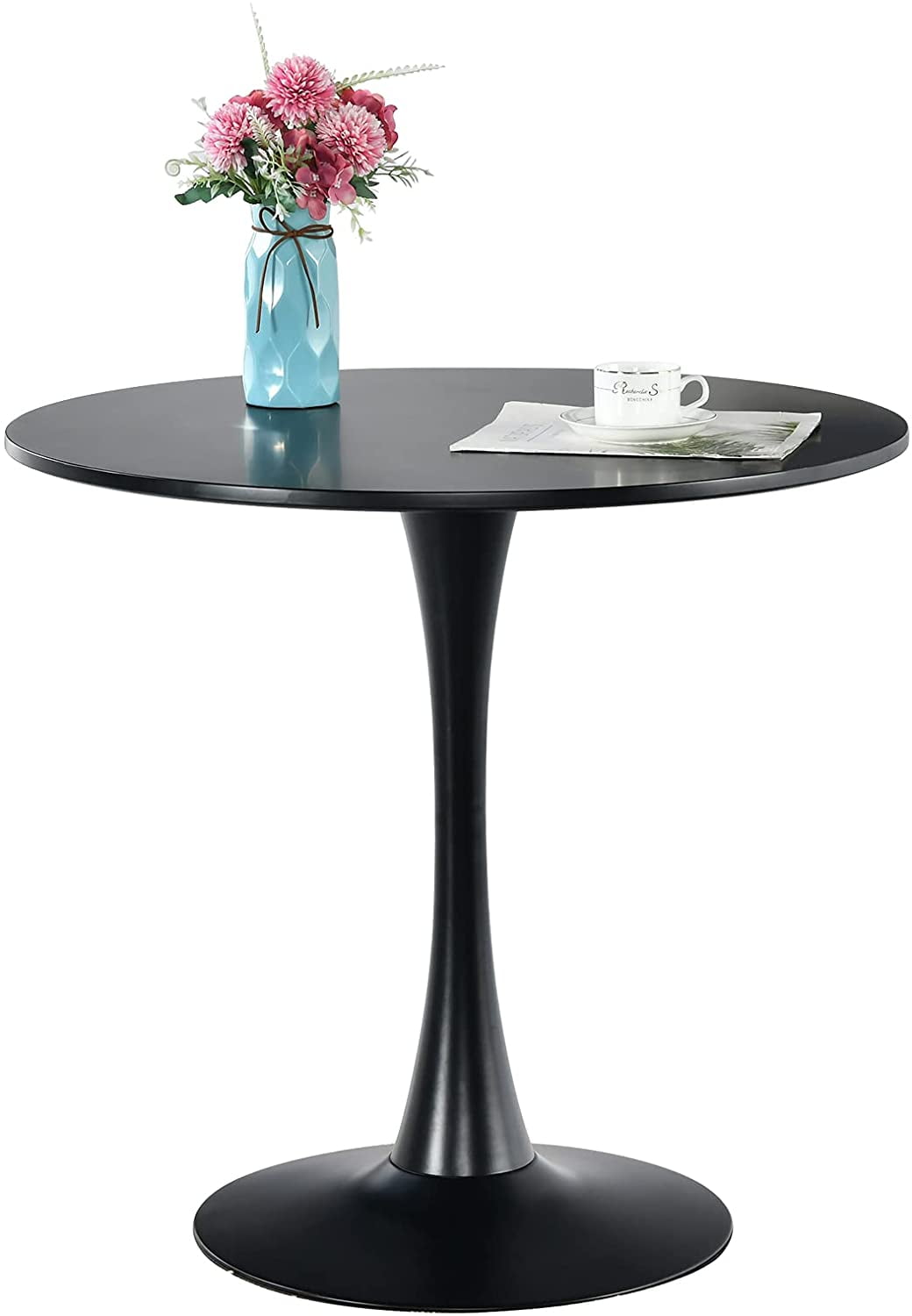 Bacyion Round Tulip Dining Table, 32in Mid-Century Kitchen Table with MDF Top and Metal Pedestal,Leisure Coffee Table,Black