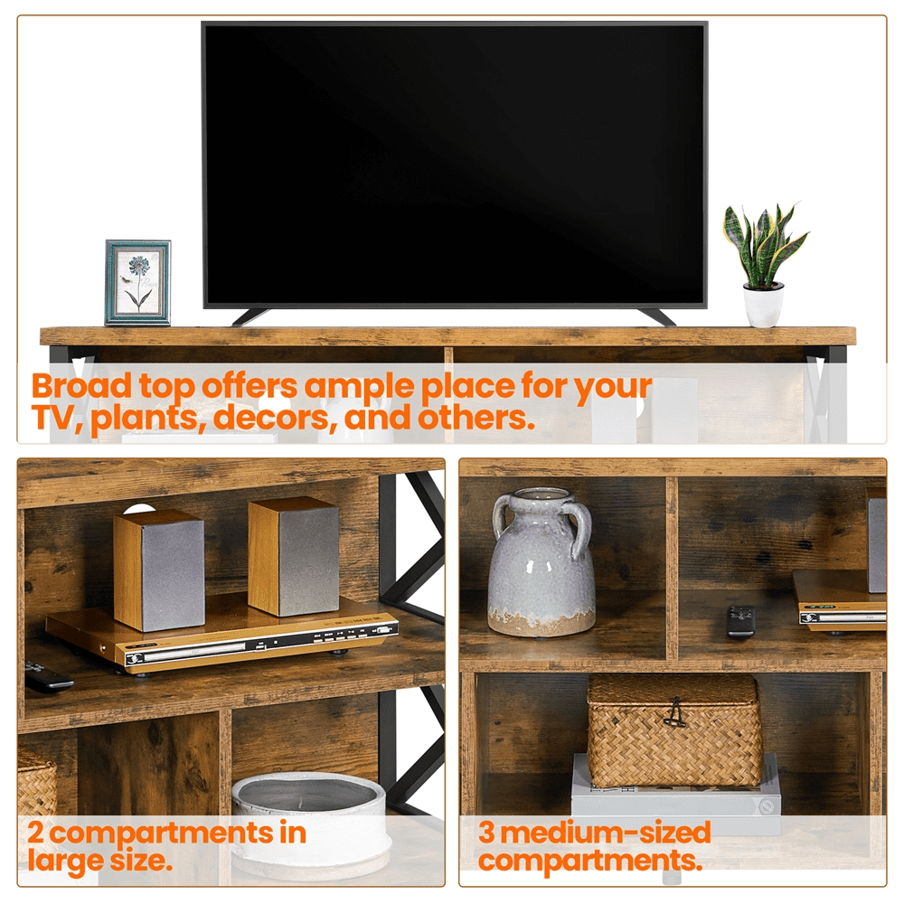 Alden Design Modern Industrial TV Stand for TVs up to 65 Inch with Storage, Rustic Brown