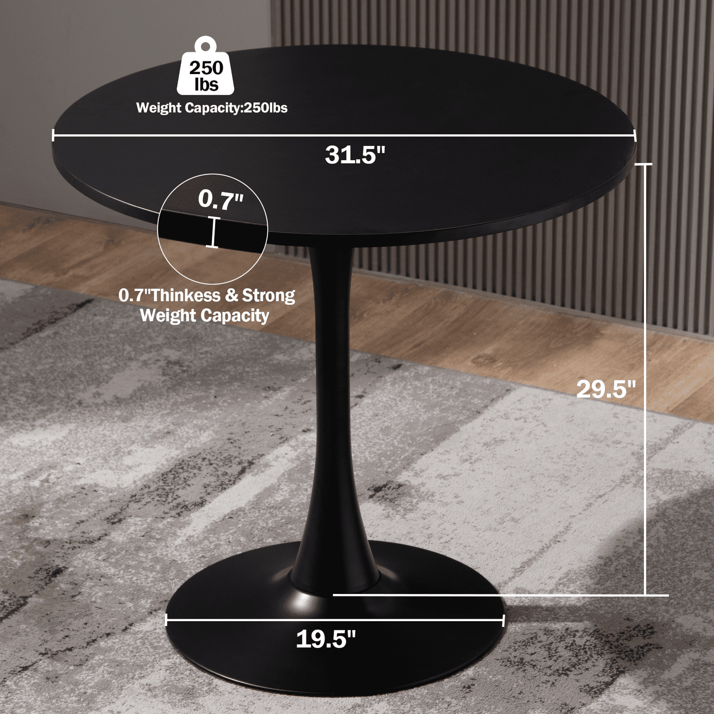 Bacyion Round Tulip Dining Table, 32in Mid-Century Kitchen Table with MDF Top and Metal Pedestal,Leisure Coffee Table,Black