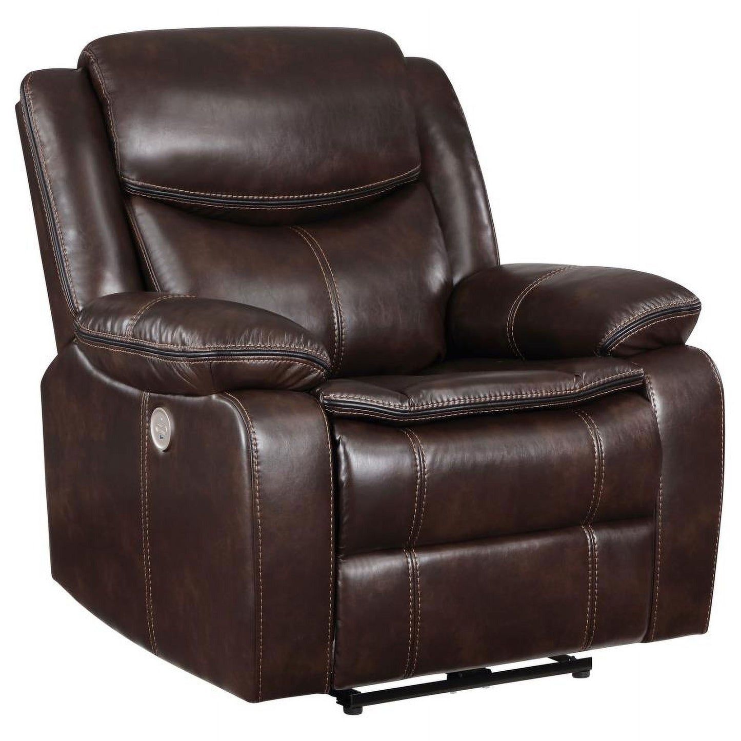Coaster Sycamore Faux Leather Upholstered Power Recliner Chair Dark Brown