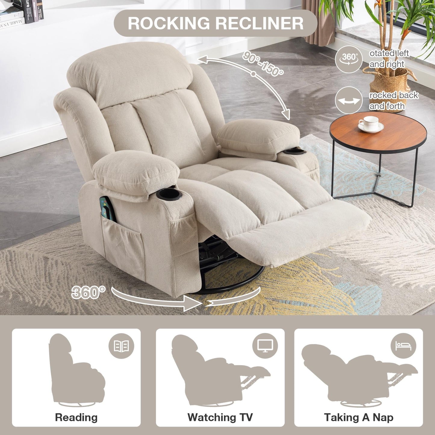 Deluxe Recliner for Elderly, Double Power, USB Charging, Side Pocket, Gray