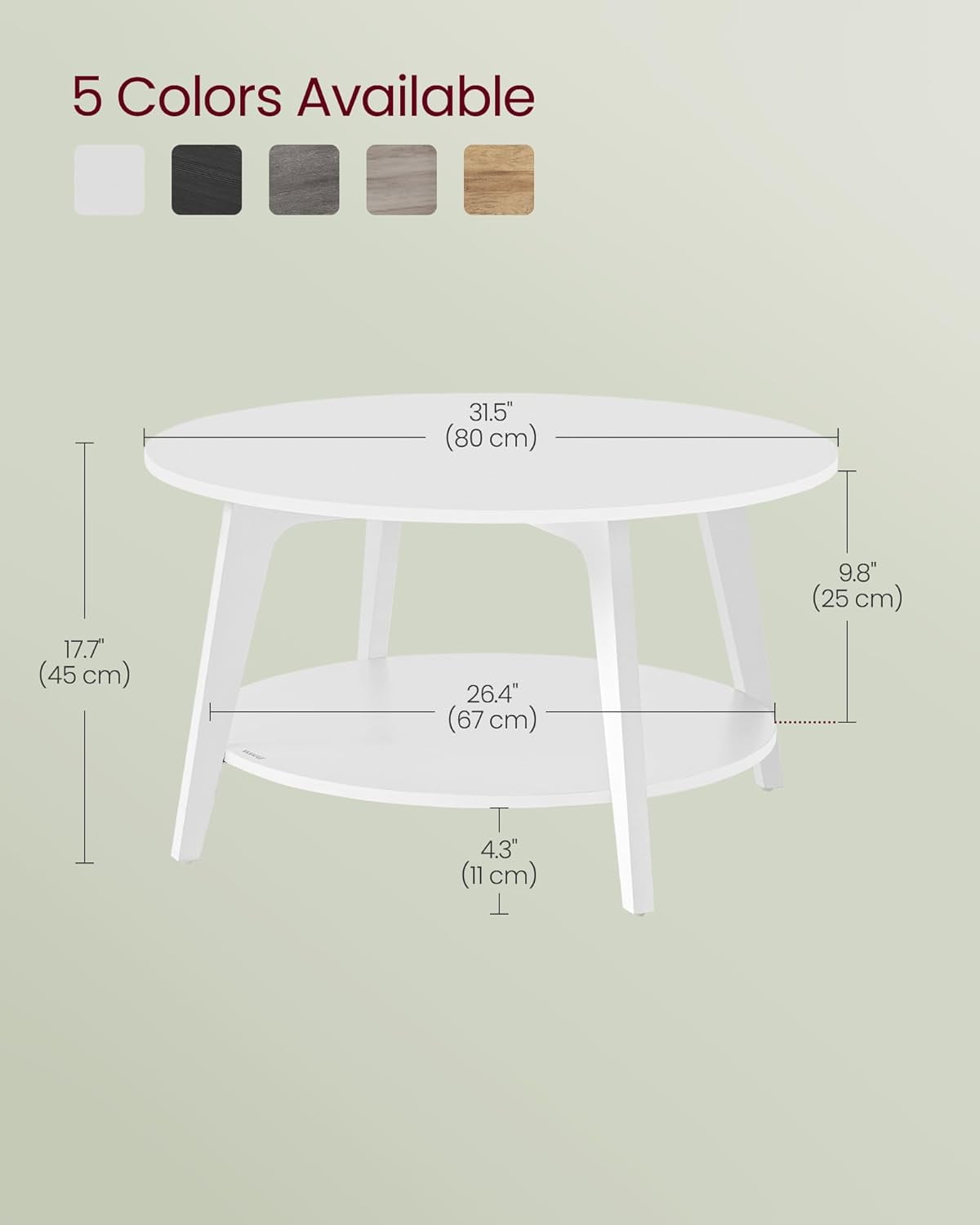 VASAGLE Round Coffee Table, 2 Tier Coffee Table with Storage, for Living Room, 31.5 x 17.7 Inches, Easy to Assemble, Snow White ULCT243W14