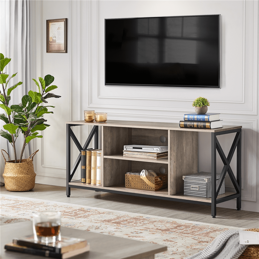 Alden Design TV Stand with Storage for TVs up to 65'', Distressed Gray