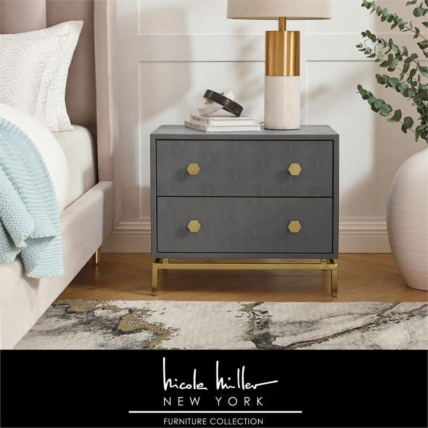 Taleah Faux Shagreen Side Table, Grey/Gold