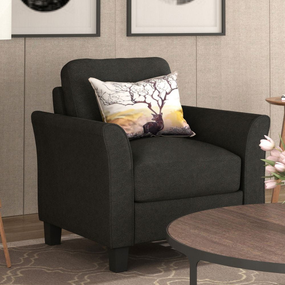 3 Piece Black Sofa Set including Armchair, Loveseat and Couch, Fully Upholstered Living Room Furniture