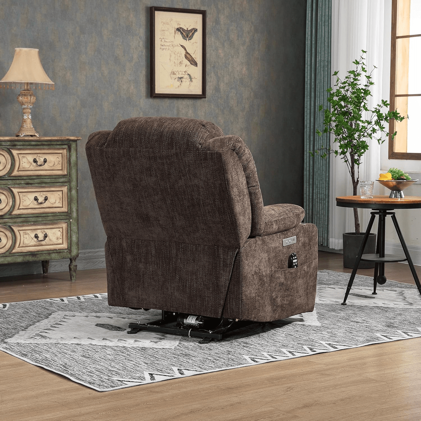 Trustyue Power Lift Recliner Chair Massage and Heating Function, USB Port, Stainless Steel Cup Holder, Chenille Brown
