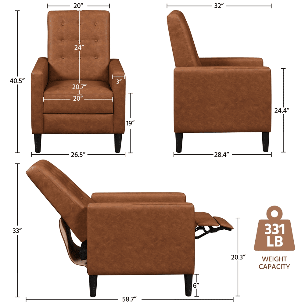 Alden Design Modern Tufted Faux Leather Recliner with Footrest for Living Room, Brown