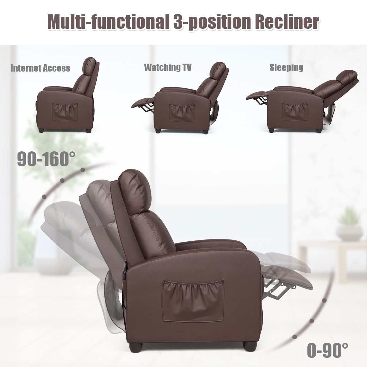 Vibrating Adjustable Massager Single Sofa Reclining Chair with Padded Seat