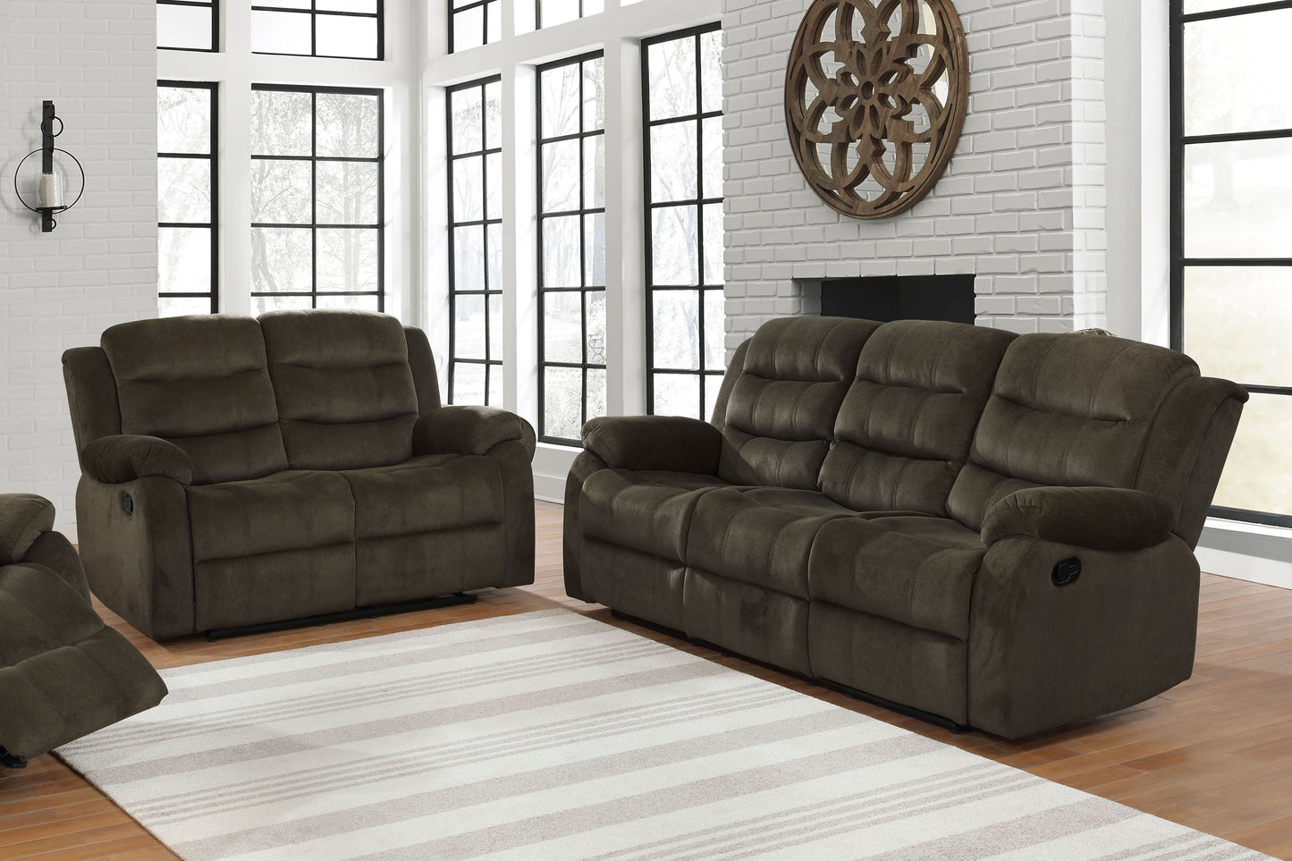 Classic Rodman Velvet Upholstered Tufted Sofa and Loveseat Set, Olive Brown