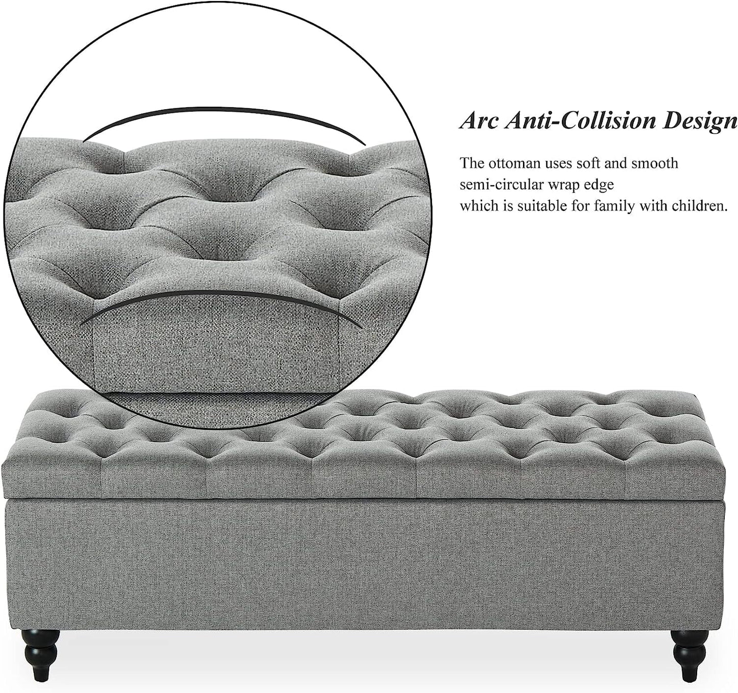 50.2 Inches Grey Upholstered Storage Ottoman Bench with Large Capacity, Perfect for Entryway, Bedroom, Living Room