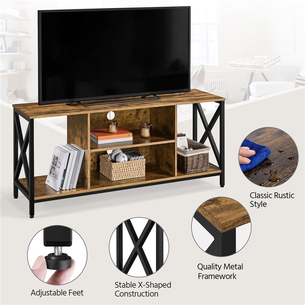 Alden Design TV Stand with Storage for TVs up to 65'', Rustic Brown