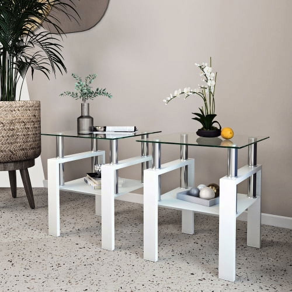 Tansole Modern Tempered Glass Coffee Table Set - 3 Piece Living Room Table Set - Sleek Design, High Capacity