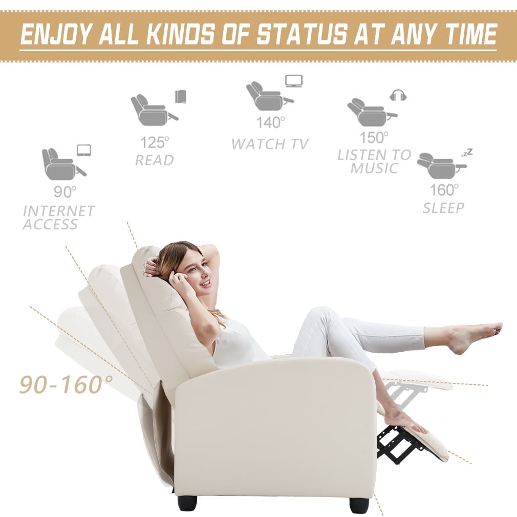 FDW Recliner Chair for Living Room Furniture Home Theater Seating Glider Chairs Modern Wingback Single Sofa PU Leather with Footrest (Beige)
