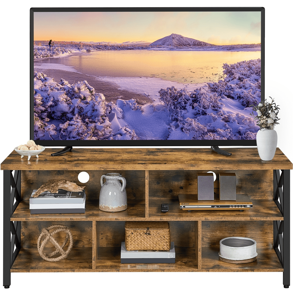 Alden Design Modern Industrial TV Stand for TVs up to 65 Inch with Storage, Rustic Brown