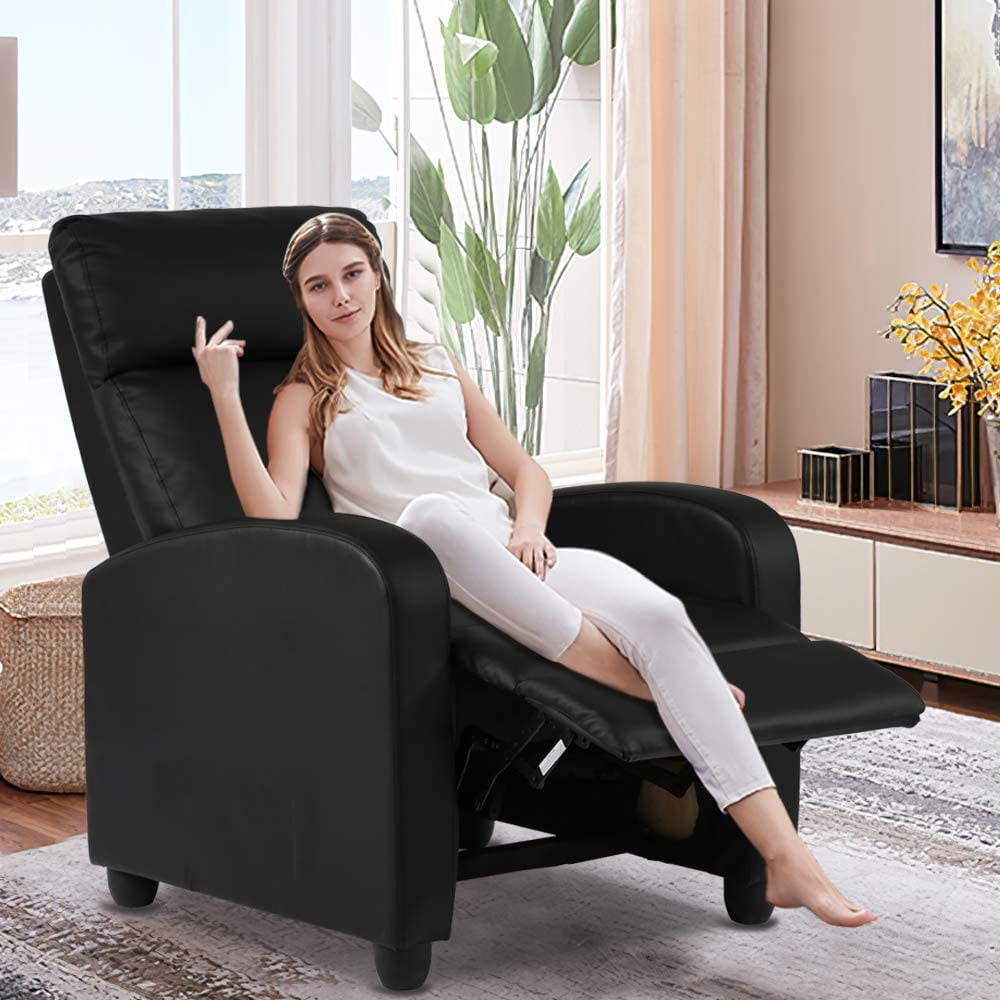 Ergonomic Black Leather Recliner Sofa with Massage Mode, Remote Control & Wide Seating