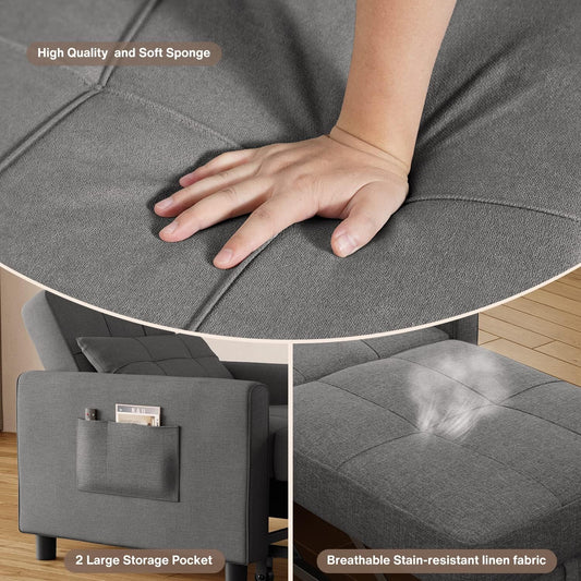 Aihos Dark Grey 3-in-1 Convertible Chair Single Bed, Sofa-An Recliner, Folds to Sleeper