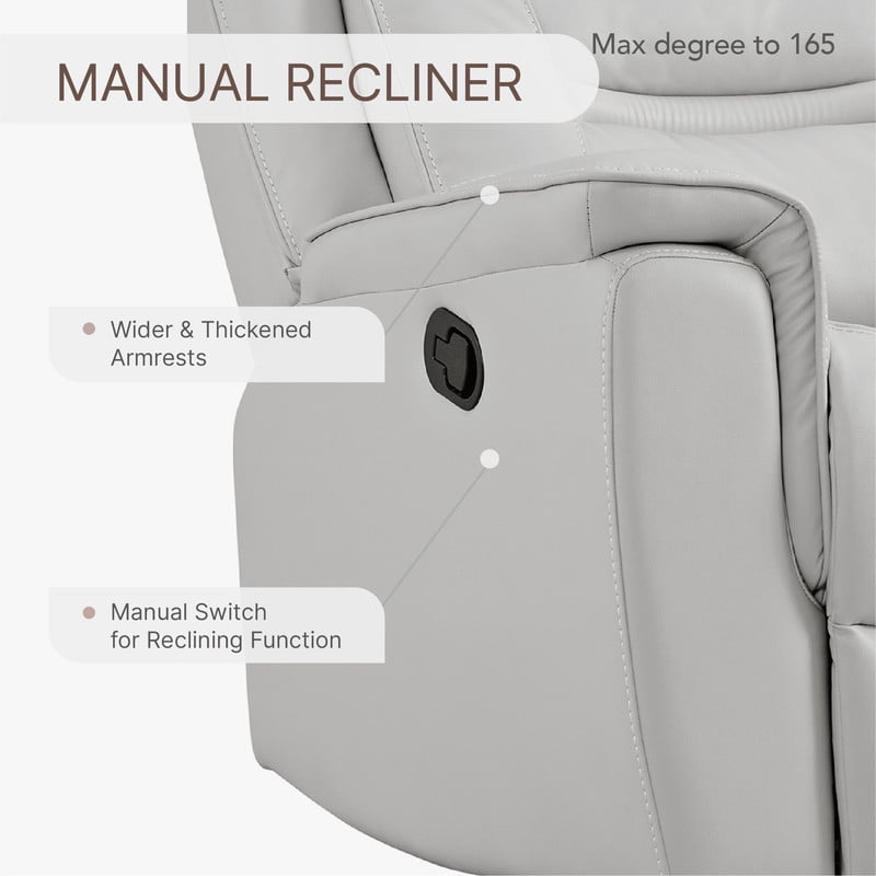 CHITA Recliner Chair for Adults Swivel Rocker Recliner with Adjustable Headrest for Living Room Faux Leather Home Theater Seating,Dark Brown