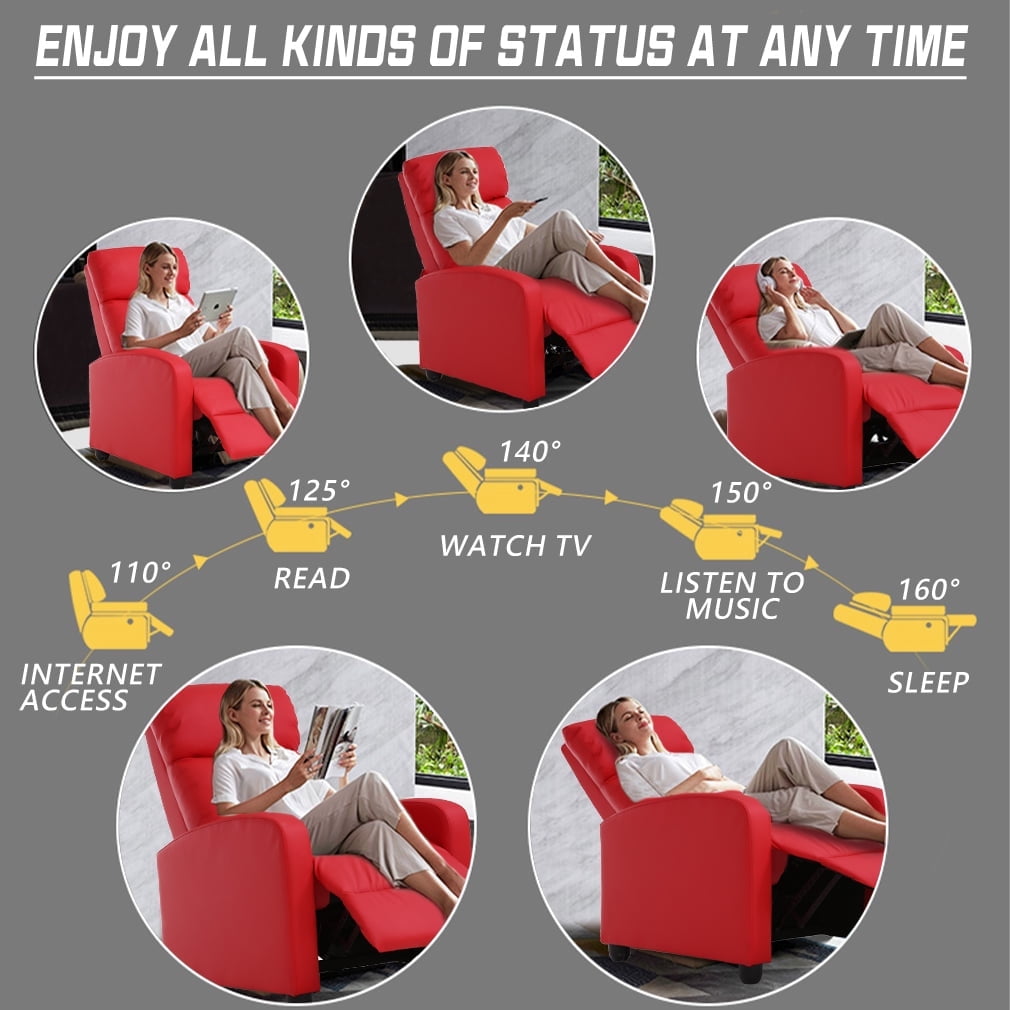 BestOffice Modern for Living Room Recliner Sofa Reading Chair Winback Single Sofa Theater Seating Lounge with PU Leather Padded Seat Backrest,Red