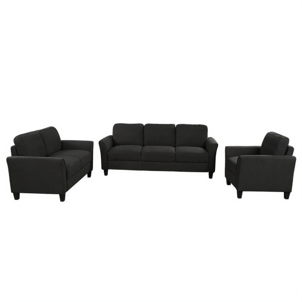 3 Piece Black Sofa Set including Armchair, Loveseat and Couch, Fully Upholstered Living Room Furniture
