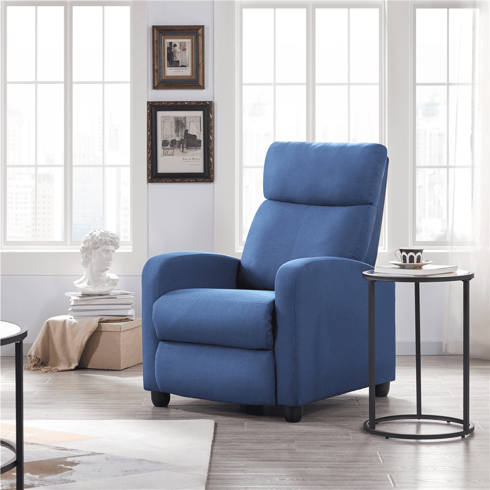 Alden Design Modern Adjustable Fabric Recliner with Footrest, Set of 2, Blue