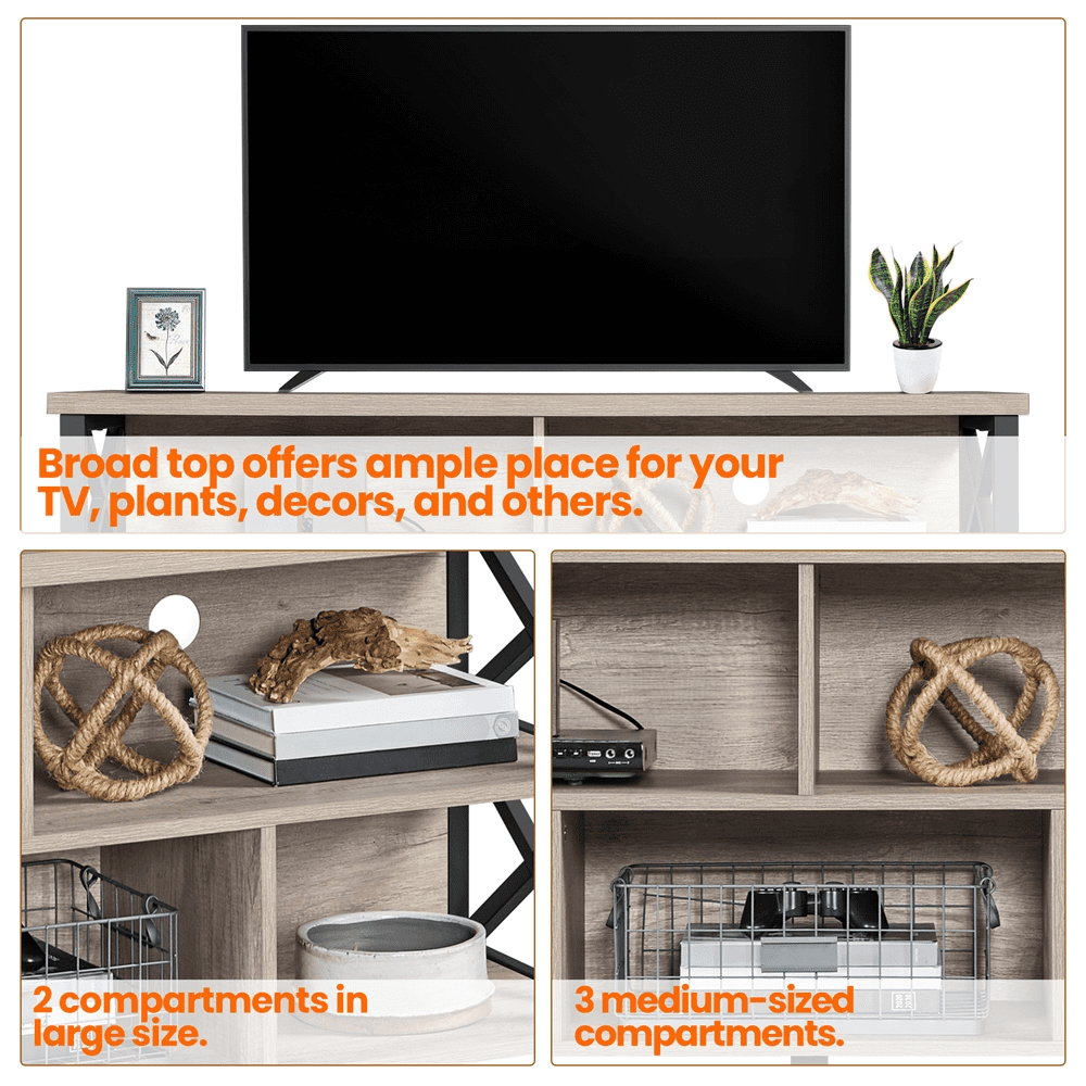 Alden Design Modern Industrial TV Stand for TVs up to 65in with Storage, Gray