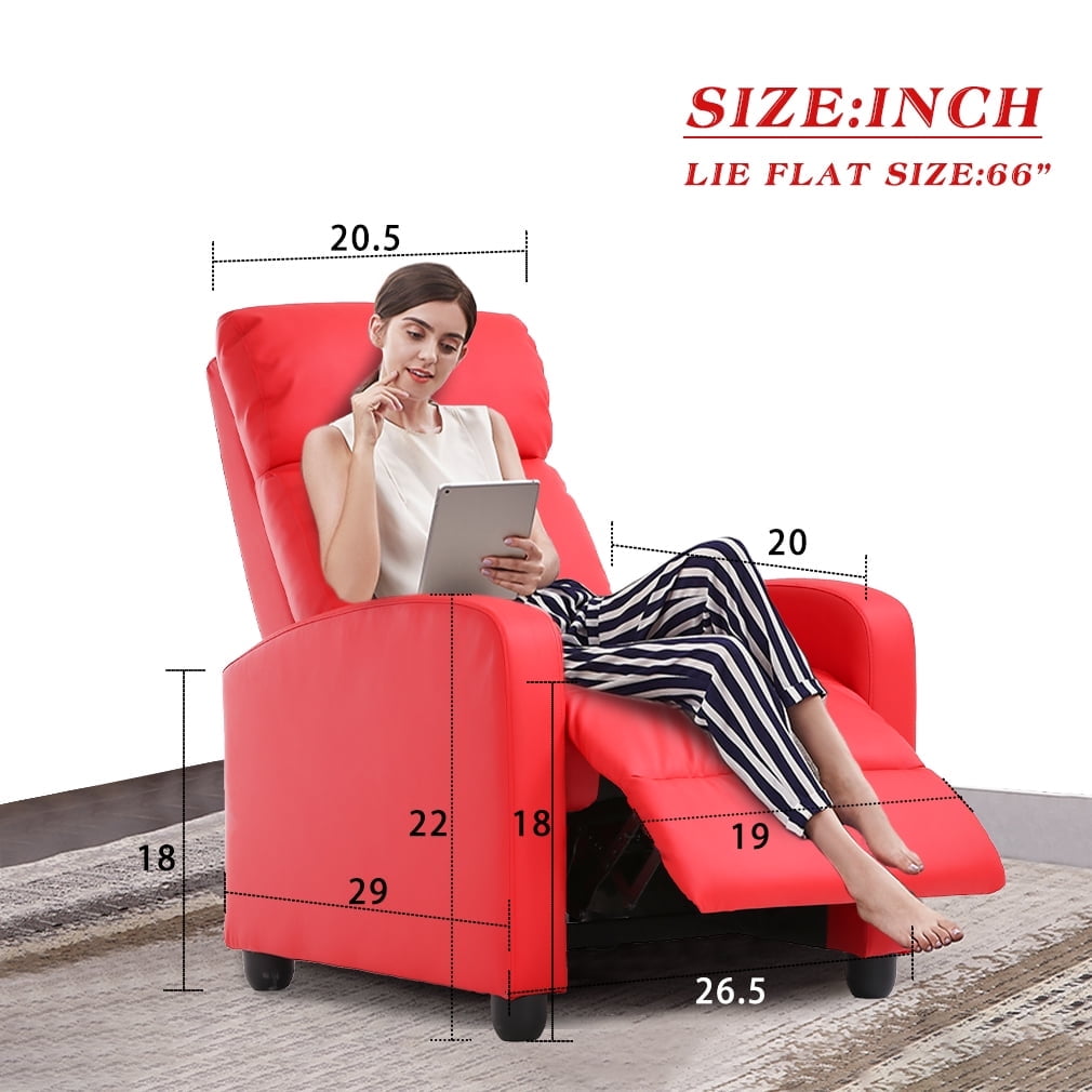 BestOffice Modern for Living Room Recliner Sofa Reading Chair Winback Single Sofa Theater Seating Lounge with PU Leather Padded Seat Backrest,Red