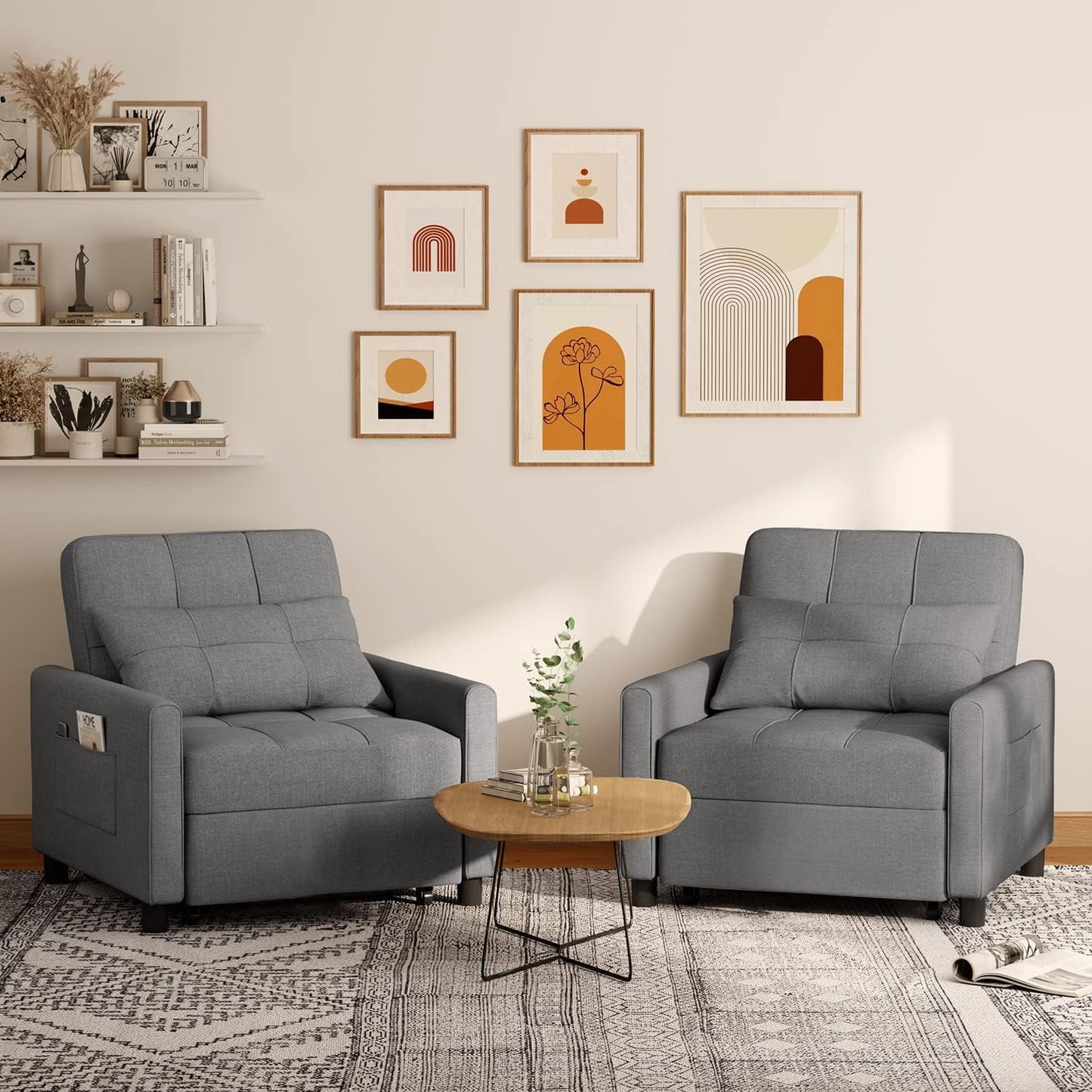 Aihos Dark Grey 3-in-1 Convertible Chair Single Bed, Sofa-An Recliner, Folds to Sleeper