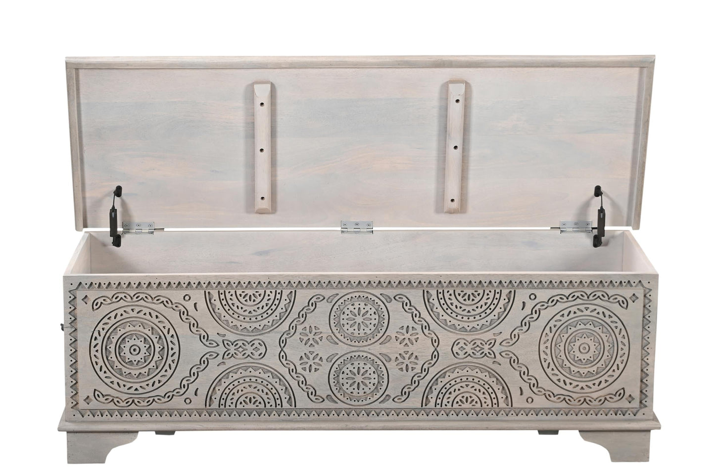 Taran Designs Isabella Carved Solid Wood Storage Ottoman in Gray