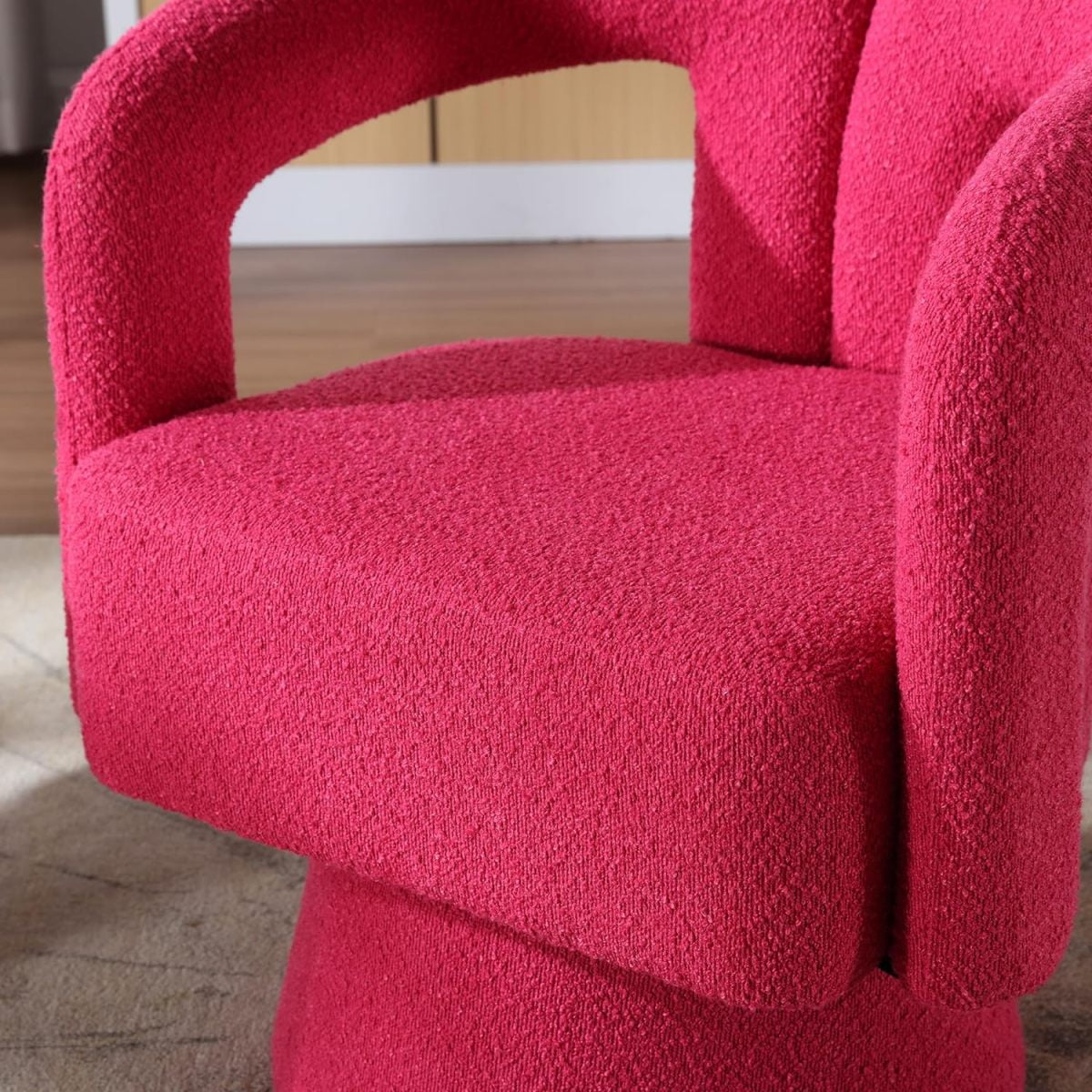 Tansole Swivel Accent Arm Chair Set of 2, Modern Boucle Upholstered 360 Degree Swivel Round Small Barrel Chair, Comfy Leisure Side Chair for Living Room, Bedroom,Rose Red,1