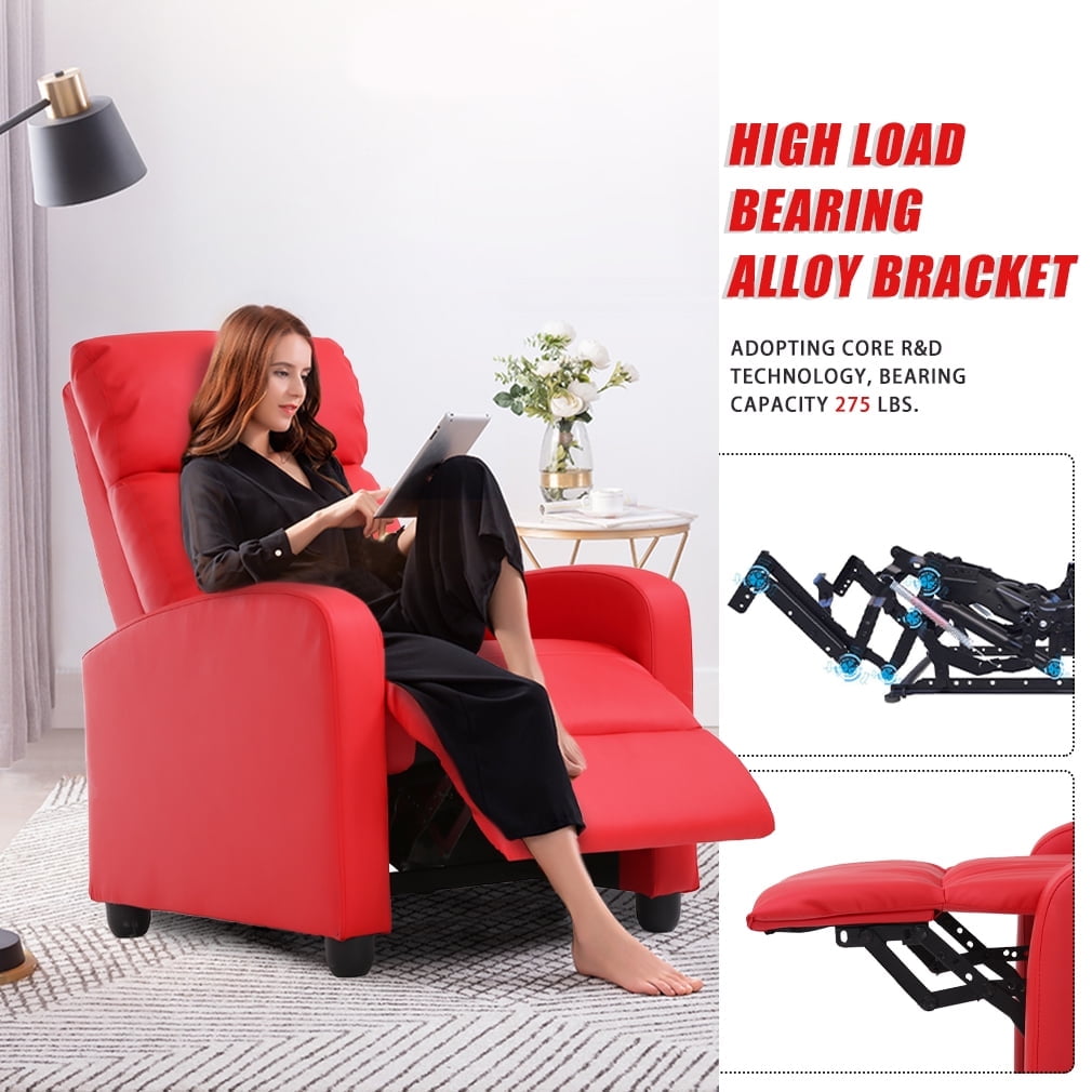 BestOffice Modern for Living Room Recliner Sofa Reading Chair Winback Single Sofa Theater Seating Lounge with PU Leather Padded Seat Backrest,Red