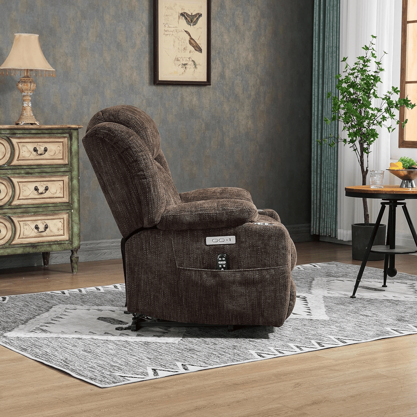 Trustyue Power Lift Recliner Chair Massage and Heating Function, USB Port, Stainless Steel Cup Holder, Chenille Brown