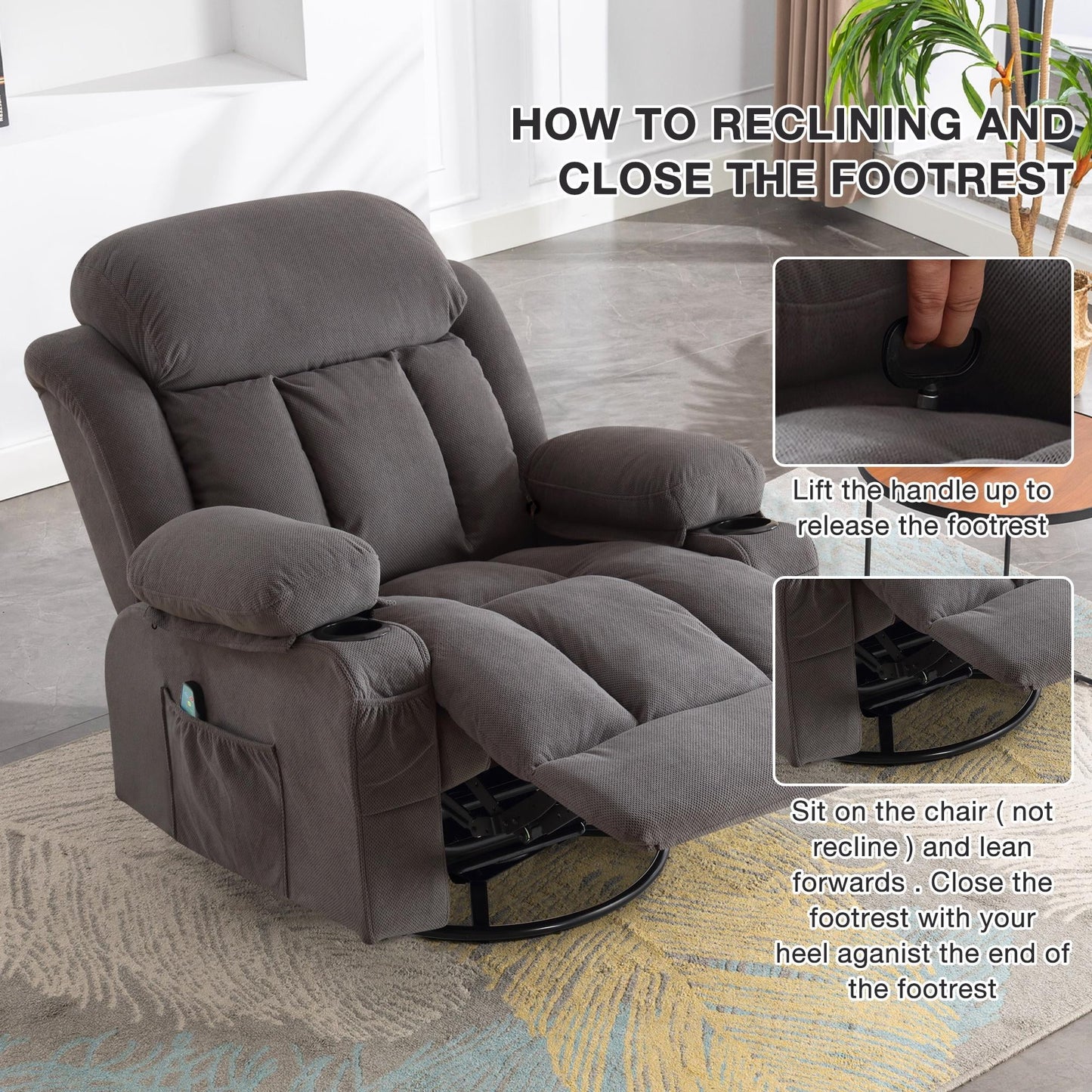 Deluxe Recliner for Elderly, Double Power, USB Charging, Side Pocket, Gray