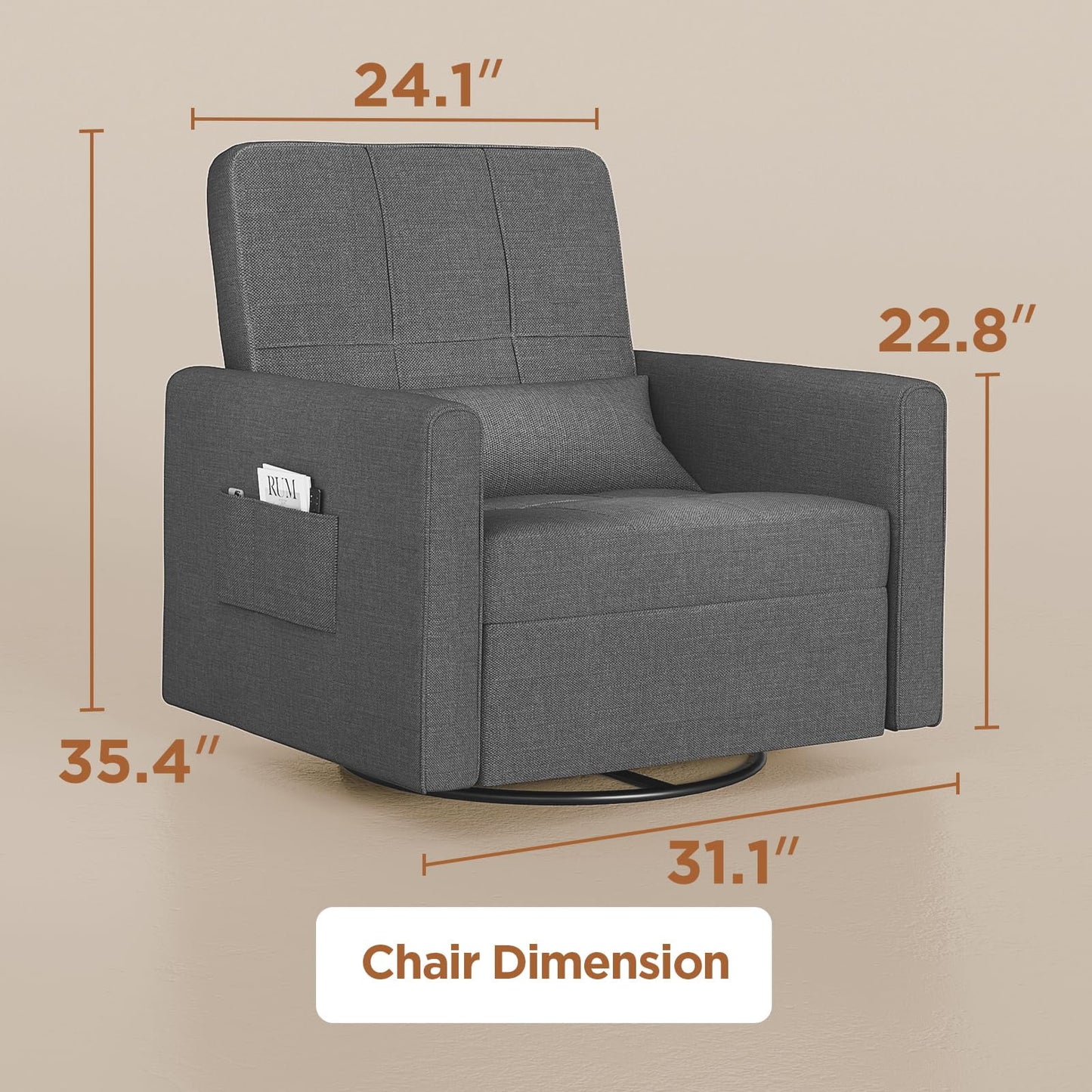 Accent Chair Clearance, Swivel Rocking Chair Nursery, Ergonomic Recliner Chair for Living Room, Bedroom Chair, Dark Gray