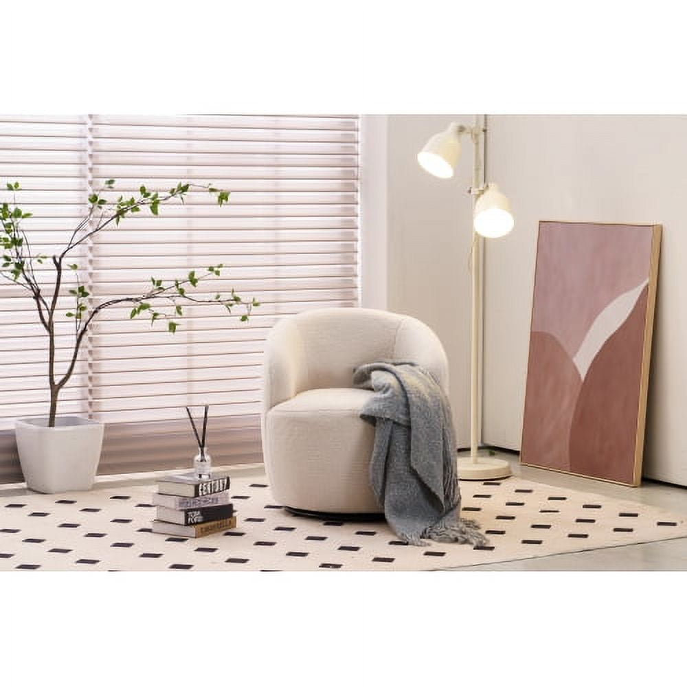 Teddy Fabric Upholstered Swivel Barrel Chair, Modern Round Accent Armchair for Office, Living Room, Bedroom - Ivory