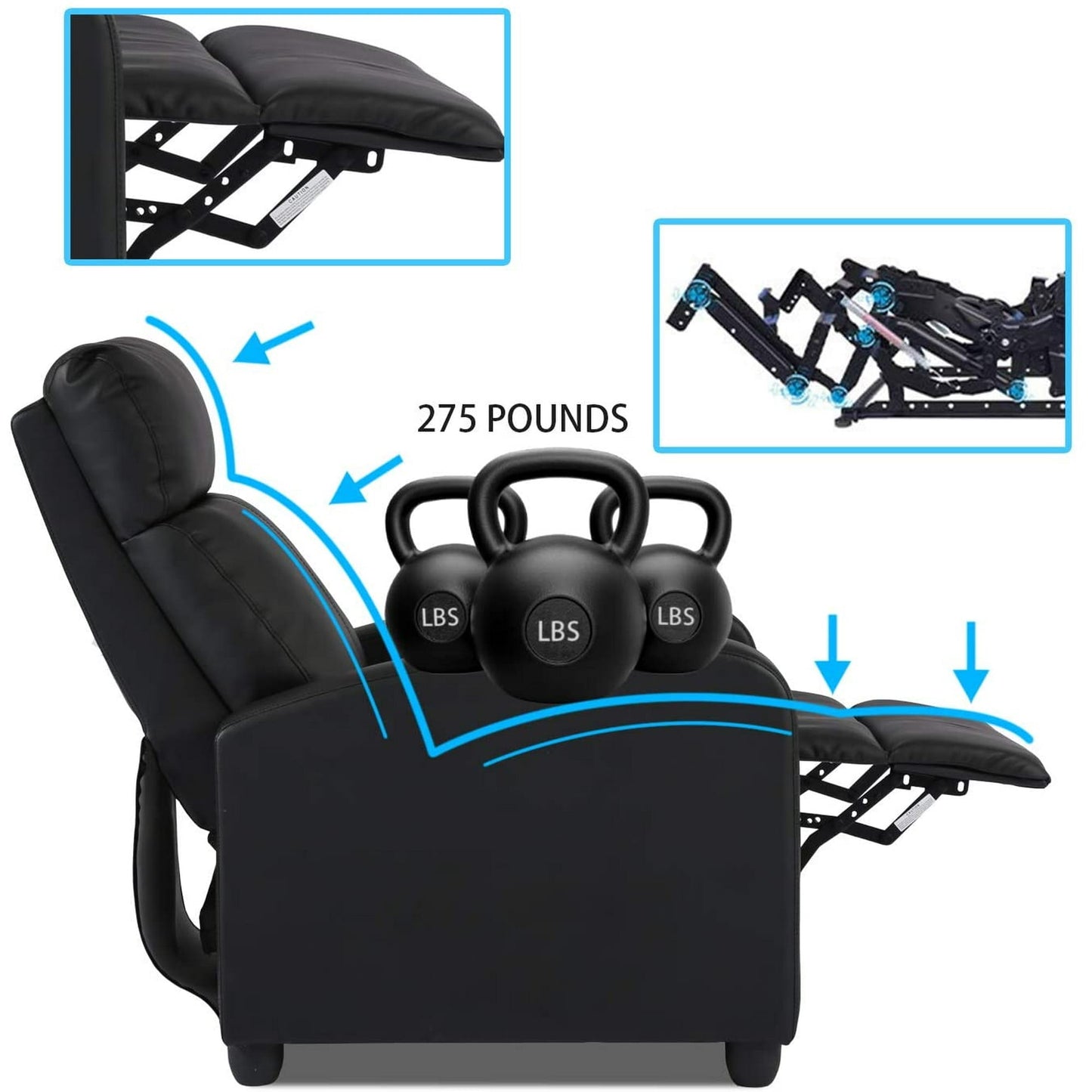 BestOffice Recliner Chair for Living Room Furniture Home Theater Seating Glider Chairs Modern Wingback Single Sofa PU Leather with Footrest (Black)