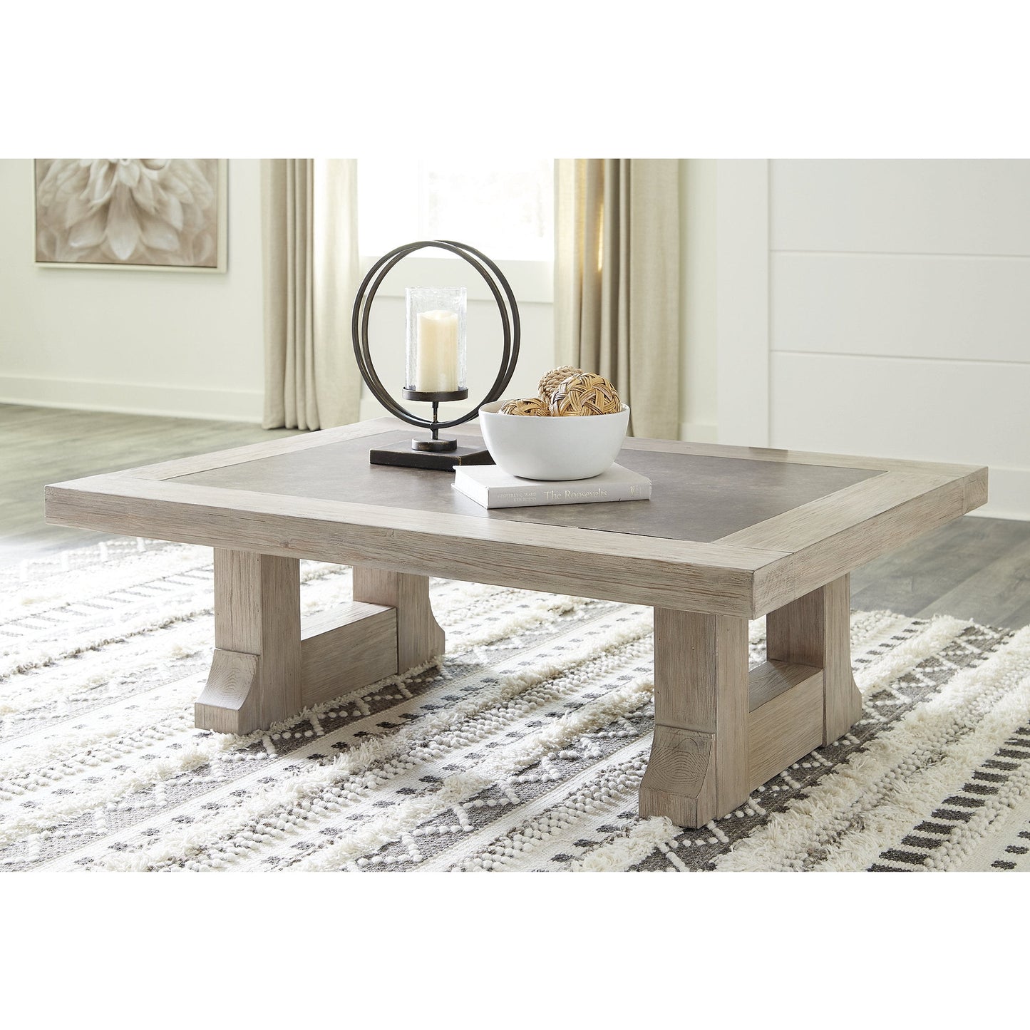 Ashley Furniture Signature Design: Rustic Hennington Wood Coffee Table for Living Room, Light Brown