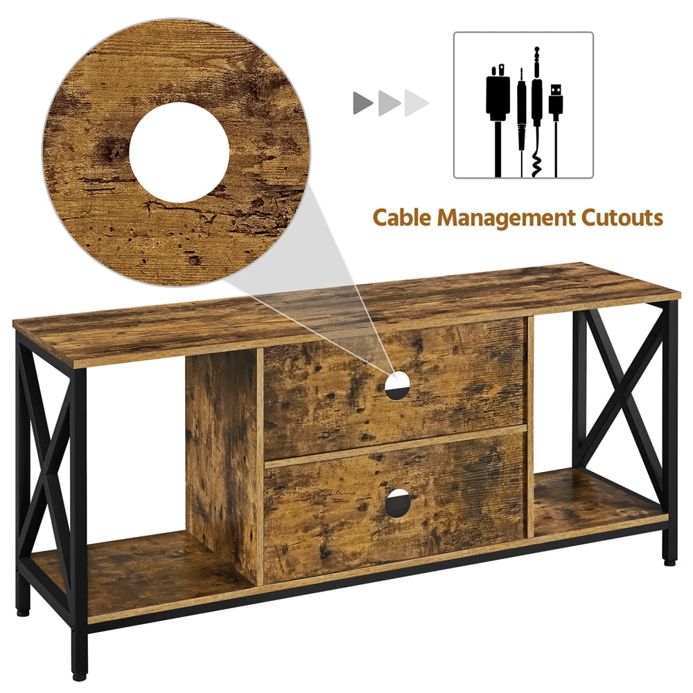 Alden Design TV Stand with Storage for TVs up to 65'', Rustic Brown