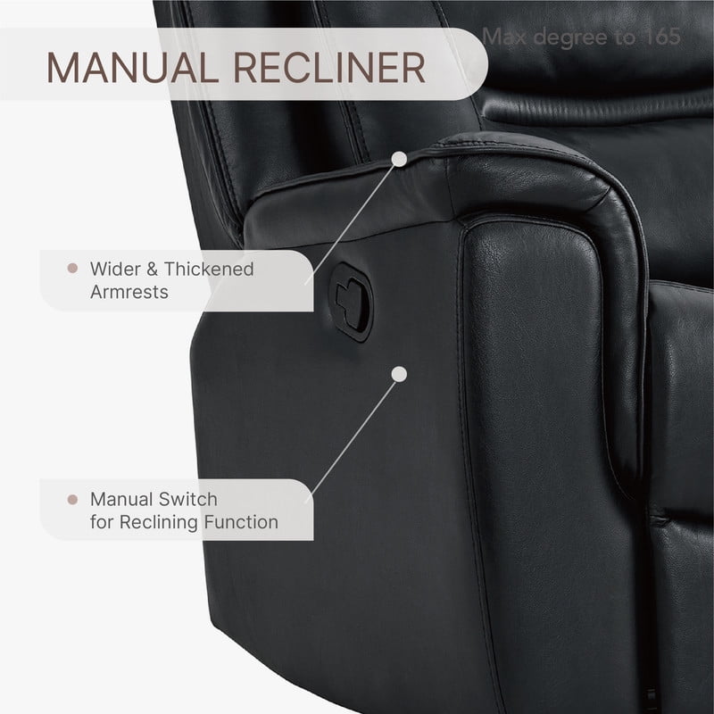 CHITA Recliner Chair for Adults Swivel Rocker Recliner with Adjustable Headrest for Living Room Faux Leather Home Theater Seating,Dark Brown