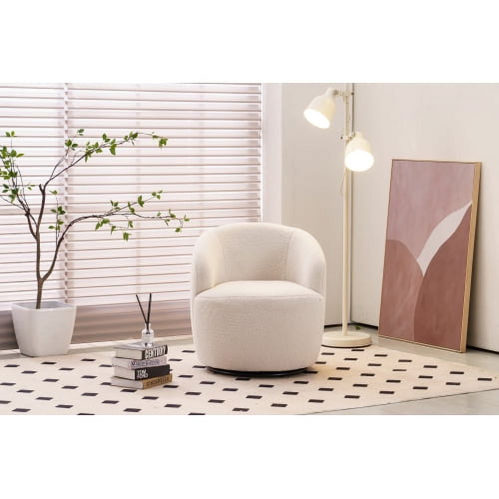 Teddy Fabric Upholstered Swivel Barrel Chair, Modern Round Accent Armchair for Office, Living Room, Bedroom - Ivory
