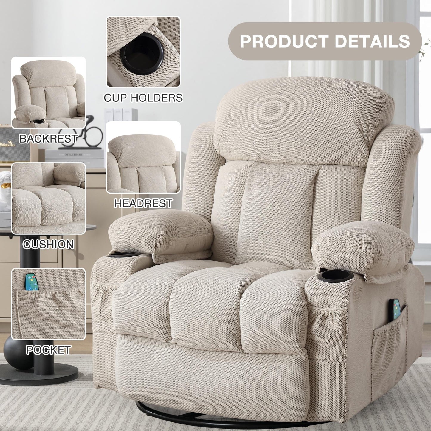 Deluxe Recliner for Elderly, Double Power, USB Charging, Side Pocket, Gray